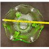 Image 3 : Fenton Uranium Glass "Water Lily" 3 Footed Ruffler Nappy Bowl approx. 1920's