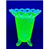 Image 1 : Imperial Green Uranium Opal Glass with Diamond Pattern and Reticulated Top approx. 1920's