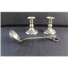 Image 6 : Vintage Pewter Candle Stick Holders and Norwegian Pewter Spoon - Made in Holland