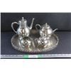Image 1 : Vintage Pewter Tea & Coffee Pot, Cream & Sugar and Serving Tray Set - Made in Holland