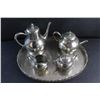 Image 2 : Vintage Pewter Tea & Coffee Pot, Cream & Sugar and Serving Tray Set - Made in Holland