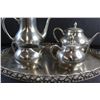 Image 3 : Vintage Pewter Tea & Coffee Pot, Cream & Sugar and Serving Tray Set - Made in Holland