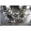 Image 4 : Vintage Pewter Tea & Coffee Pot, Cream & Sugar and Serving Tray Set - Made in Holland