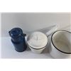 Image 5 : Antique Enamel Milk or Cream Carrying Jug, Vintage Enamel Black & White Double Boiler and Enamel Pot