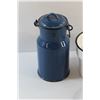 Image 7 : Antique Enamel Milk or Cream Carrying Jug, Vintage Enamel Black & White Double Boiler and Enamel Pot