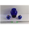 Image 1 : Cobalt Blue Glass Vase with Blue Mercury Glass Candle Holders
