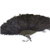 Image 2 : Vintage Japanese Wood & Paper Hand Fan, Ostrich Dyed Black Feather Fan, Floral Design Cloth Hand Fan