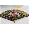 Image 3 : Vintage Japanese Wood & Paper Hand Fan, Ostrich Dyed Black Feather Fan, Floral Design Cloth Hand Fan