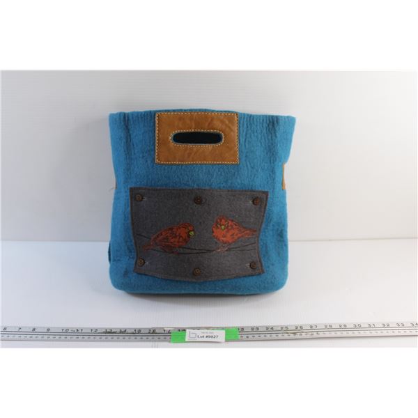 Felted Wool Bag Handbag with Bird & Leather Accents
