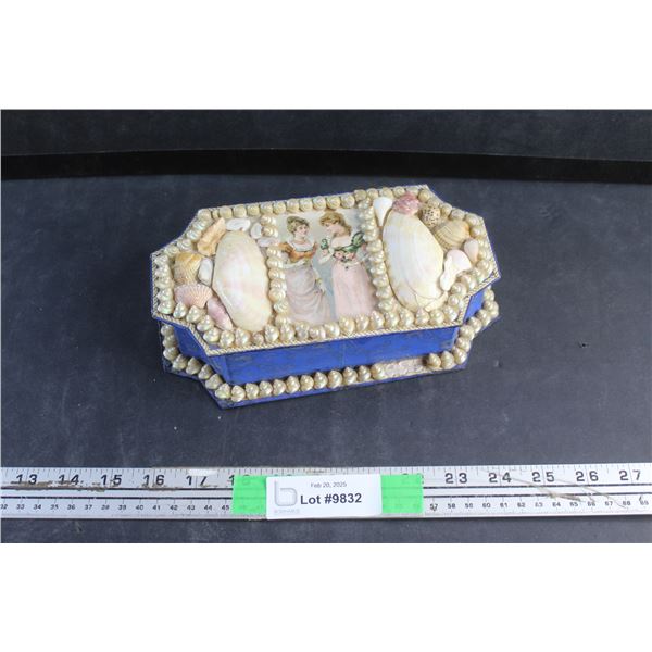 Antique French Shell Sewing Box with Two Oriental Pin Cushions