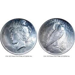 (6) 1923 Peace silver dollars