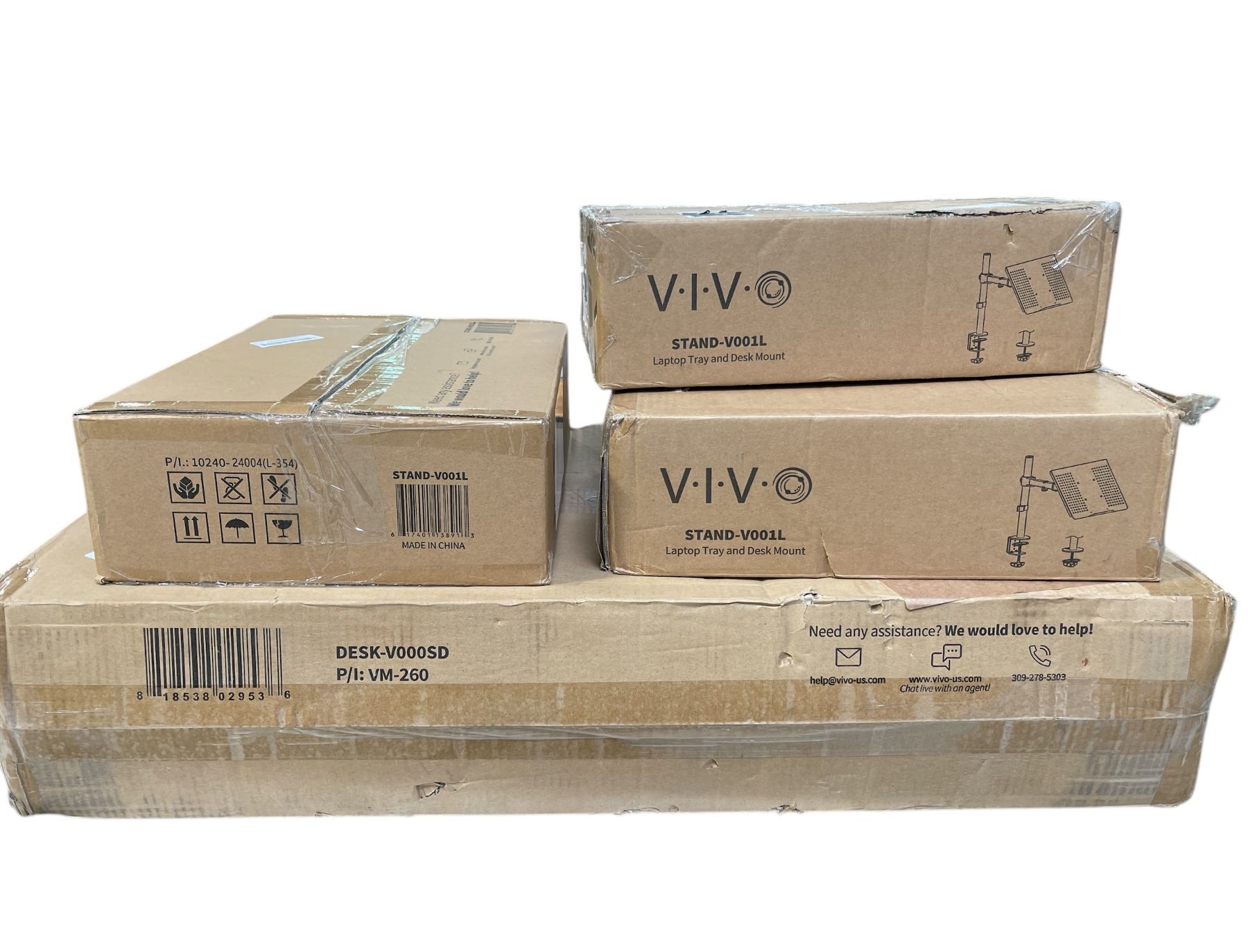 Group of x3 VIV Stand-V001L Laptop Tray and Desk Mount & x1 Dark Walnut ...