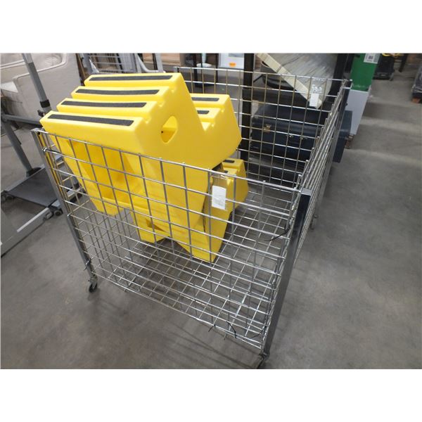 Metal Mesh Crate & 2 Plastic Step Stools
