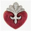 Image 1 : Boris LeBeau 18K TT Gold Deep Pink Enamel w/ Diamond Textured Heart Pin Brooch