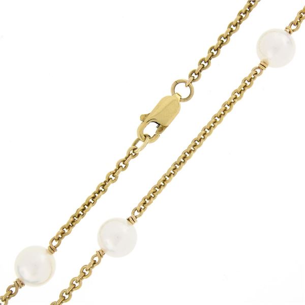 Estate 14k Yellow Gold 7.5mm White Pearl By The Yard 23.5" Cable Chain Necklace