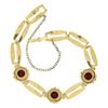 Image 5 : Vintage Retro 14K Yellow Gold 6.75" Bezel Garnet Grooved Bullet Link Bracelet