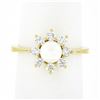 Image 1 : NEW Classic 18k Yellow Gold 5.25mm Pearl .40 ctw Round Diamond Flower Cluster Ri
