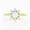 Image 4 : NEW Classic 18k Yellow Gold 5.25mm Pearl .40 ctw Round Diamond Flower Cluster Ri