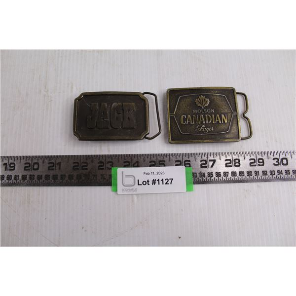 (2) Metal Belt Buckles (Molson Canadian Lager, Jack)