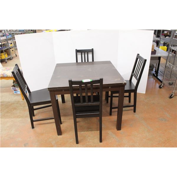 ** Extending Dining Table- 36'' x 36'' x 29'', 66.5'' Extended w/ (4) Chairs- Some Damage