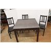 Image 2 : ** Extending Dining Table- 36'' x 36'' x 29'', 66.5'' Extended w/ (3) Chairs- Some Damage