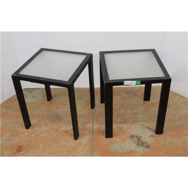 **(2) Aluminum Glass Top Patio Tables- 16'' x 16'' x 18.5''