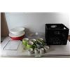 Image 1 : (11) Ceramic Dip Holders, (5) Different Sized Serving Bowls, Milk Crate, Misc.
