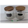 Image 1 : (2) Kitchen Canisters w/ Wooden Lids- Both 8'' Tall
