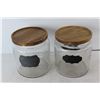 Image 2 : (2) Kitchen Canisters w/ Wooden Lids- Both 8'' Tall