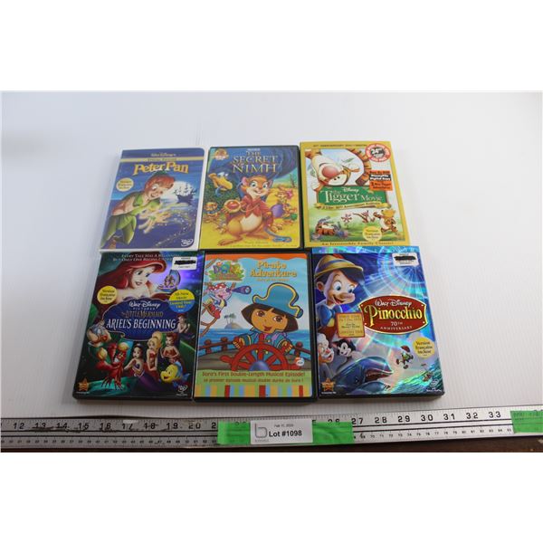 (6) Disney & Nickelodeon DVD Movies - Peter Pan. Dora the Explorer and The Little Mermaid