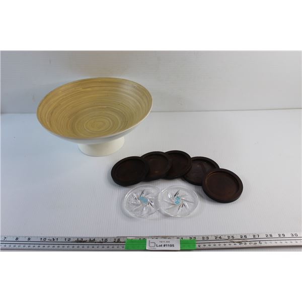 12'' Plastic Footed Bowl and Coasters