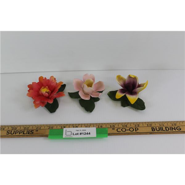 (3) Porcelain Flower Decorations - Made in Italy