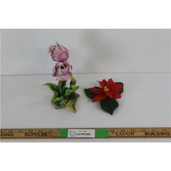 (2) Porcelain Flower Decorations - Made in Italy & China