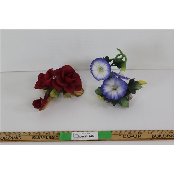 (2) Porcelain Flower Decorations - Made in Italy & China