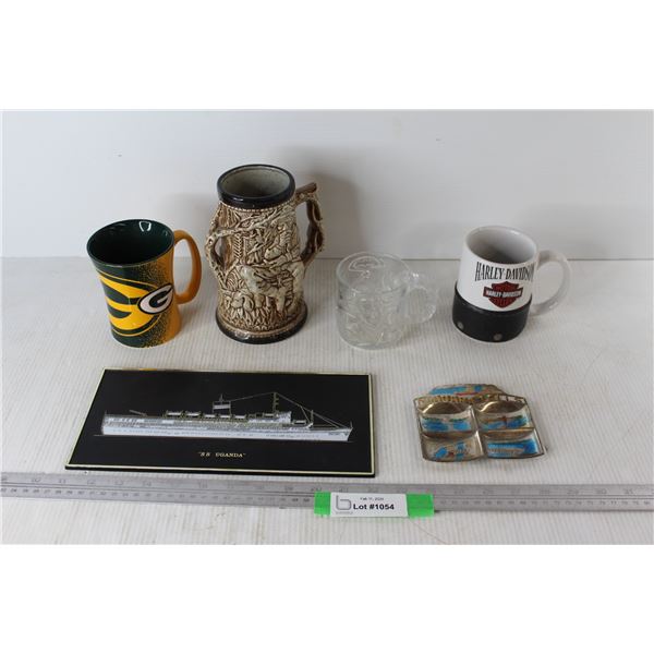 McDonalds Batman Forever Two- Face Glass, Green Bay packer Coffee Cup, S.S. Uganda Picture, Misc.
