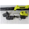 Image 2 : Ryobi 18Volt Lithium Battery Operated Leaf Blower w/ (2) Batteries & Charger- Powers On