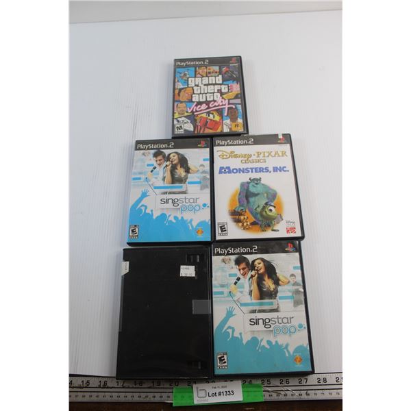 (5) Sony Play Station 2 (PS2) Games - Grand Theft Auto (GTA) Vice City, Monsters Inc and Singstar Po