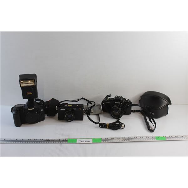 Canon & Ricoh Digital and Film Cameras and Hitacon Camera Flash - As Is