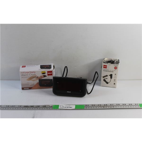 RCA 1.4'' Large Display Alarm Clock and Universal AC to DC Power Adapter - Tested