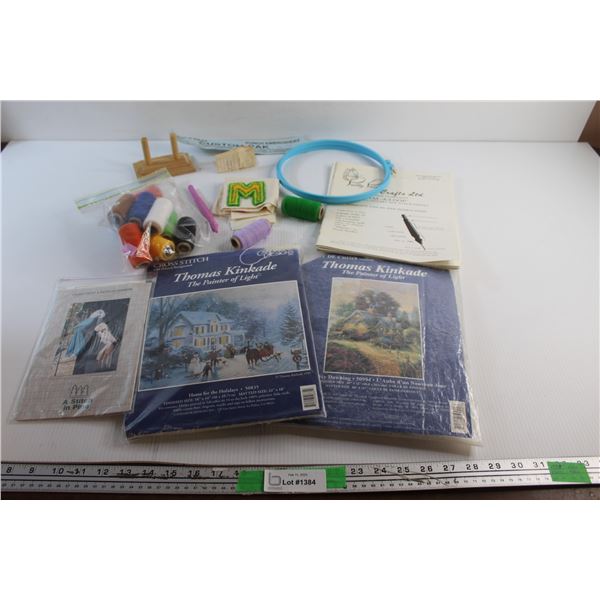 Cross Stitch with Printed Backgrounds, Thread Stand and Sewing Threads