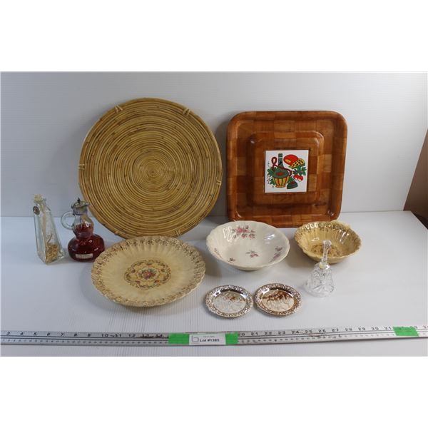 Ceramic Plates, Bowls, Glass Bell, Oil Lamps, Metal Coaster, Serving Platter and Tray
