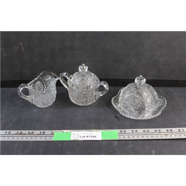 Crystal Cream & Sugar Set and Lidded Butter Dish