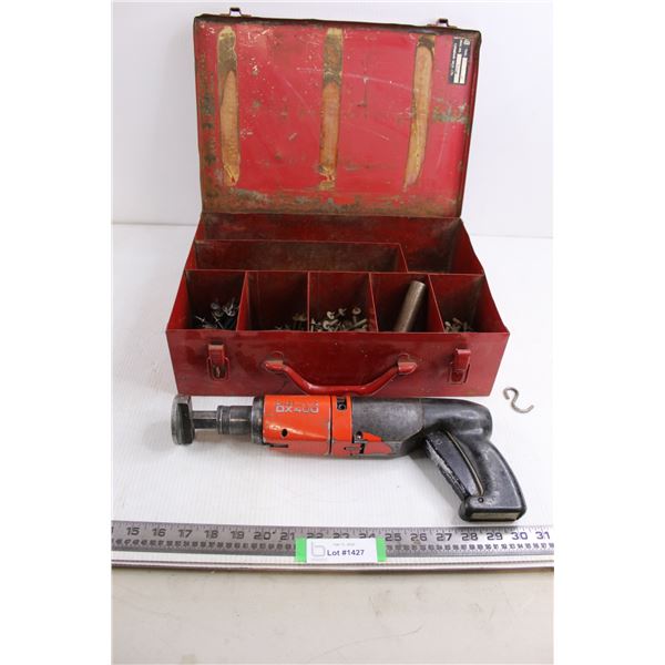 Hilti DX400 Nail Gun (Untested) with Metal Tool Box and Contents 15" x 11" x 4"