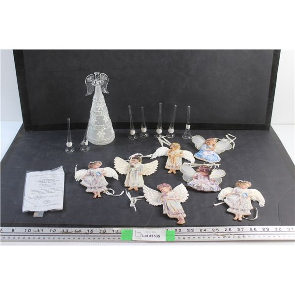 Glass Bud Vases, Christmas Decor and The Bradford Exchange Angel Ornaments