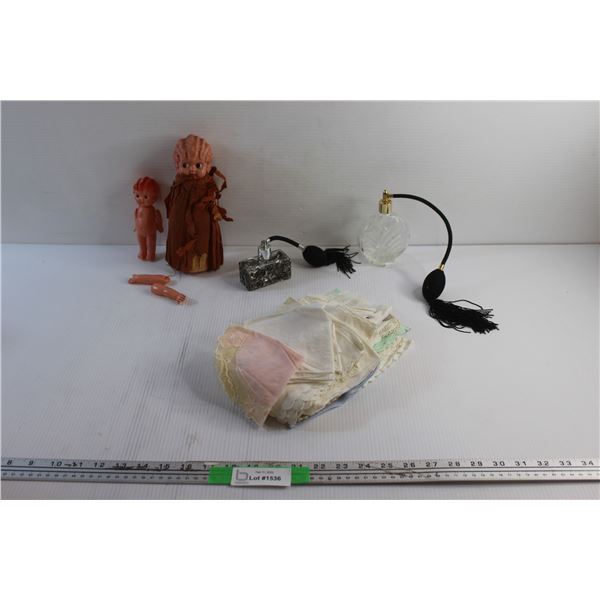 Celluloid Kewpie Dolls, Perfume Bottles and Hanker Chiefs