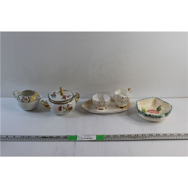(2) Ceramic Cream & Sugar Sets and Decorative Candy Dish