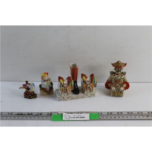 Occupied Japan Porcelain Salt & Pepper Shakers, Ink Bottle and Ornaments