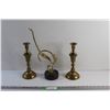 Image 1 : (2) Brass Candle Holders and Brass Bird Statue
