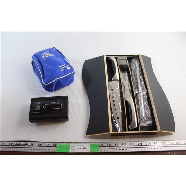 Carving Set, The Boston Lens Bag and Lloyd's AM/FM Cassette Radio