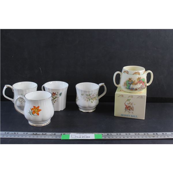 (5) Royal Albert and Royal Doulton Bunnykins Ceramic Mugs